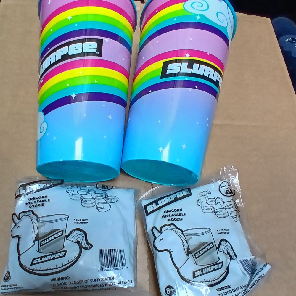 Vibrant Slurpee Cups with Unicorn Koozies